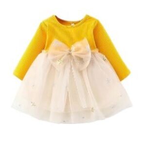 Toddler's yellow and Cream Long Sleeve Dress Size 9-12M